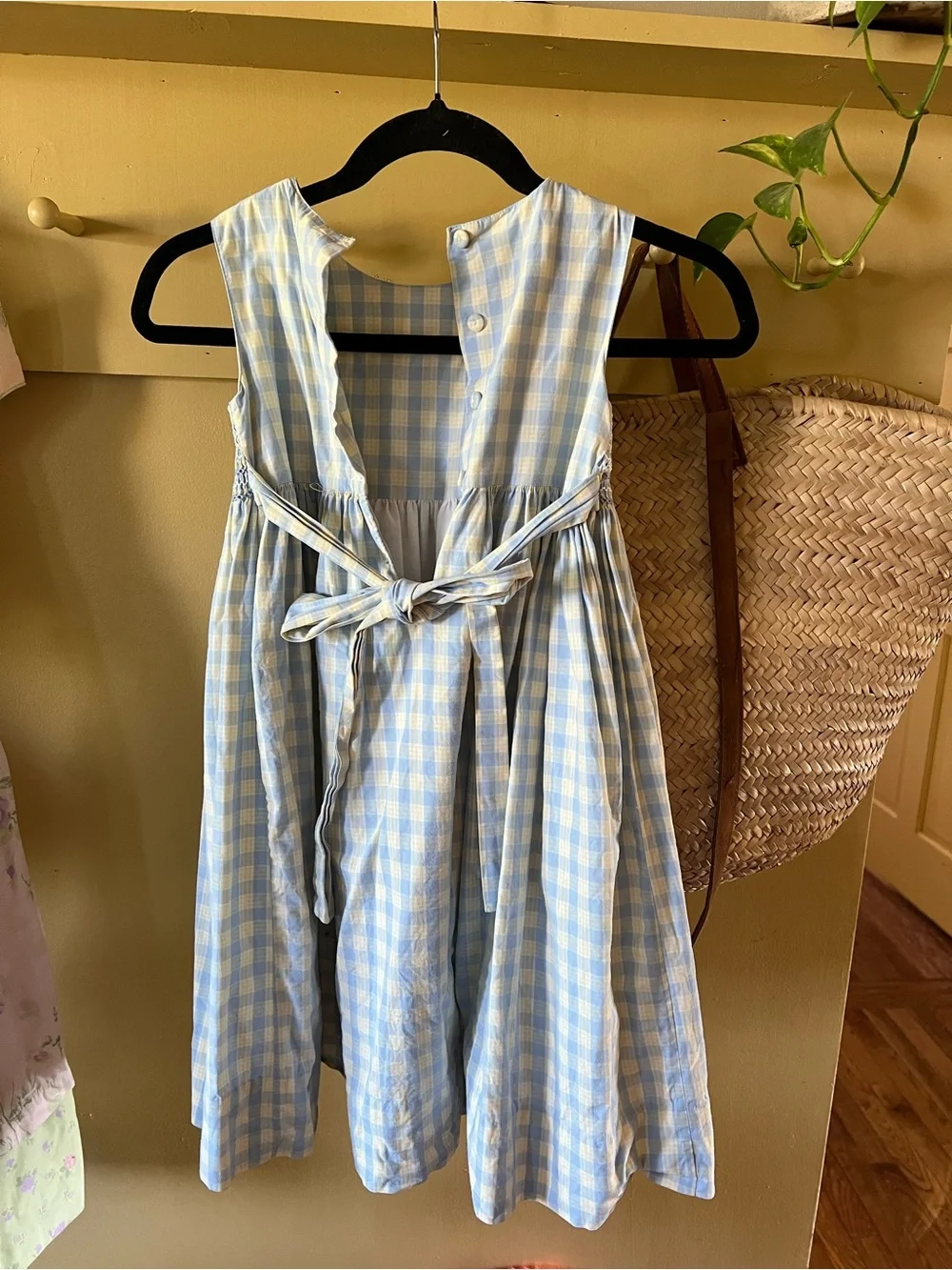 Strasburg Yellow and Light Blue Gingham Smocked Girls Dress